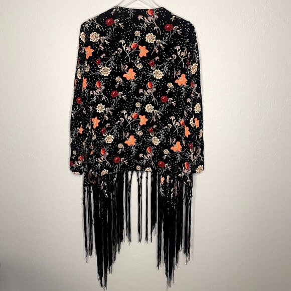 Torrid Multi Color Floral Fringe Open Front Long Sleeve Duster Kimono 1 1X 14/16 - Picture 9 of 9